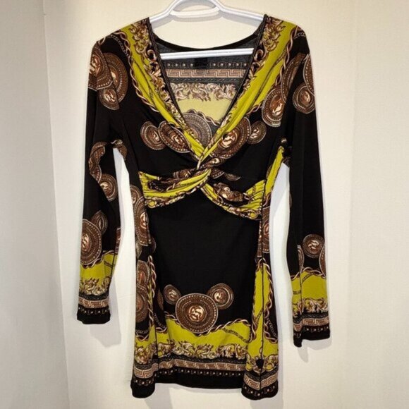 Evovorro Baroque Print Twist Front Mini Dress - Picture 1 of 8